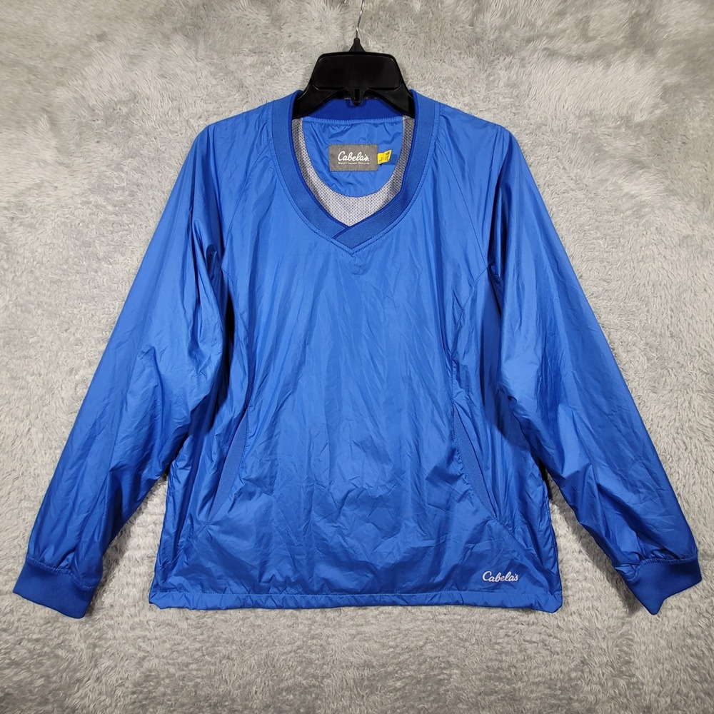 Cabela's Pullover Windbreaker Jacket Womens Medium Blue V Neck Long Sleeve